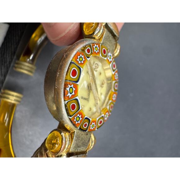 Ladies Venetiae Art Glass Millefiori Glass Gold Tone Tortoise Shell Bangle Band main image 9